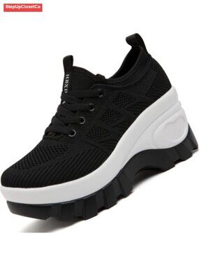 Women's Chunky Platform Wedge Walking Sneakers Knit Breathable